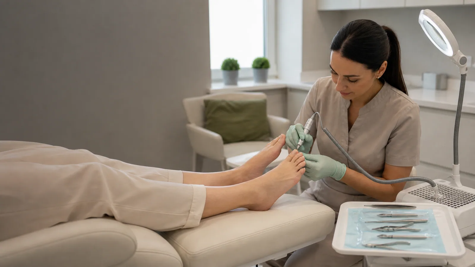 Pedicure wykonywany frezarką w salonie Dermline w Krakowie
