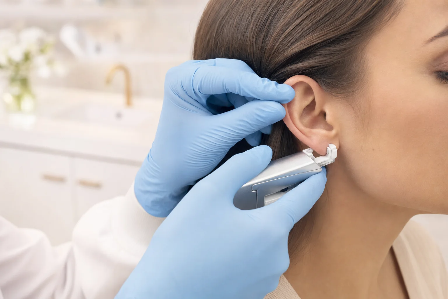 Aplikator STUDEX System75 używany do przekłuwania płatka ucha w Dermline