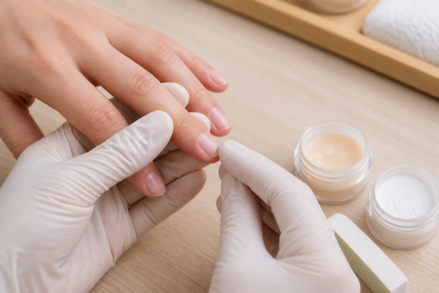 Pasta i puder stosowane podczas manicure japońskiego