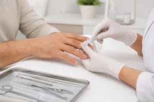 Opracowanie naturalnych paznokci podczas manicure męskiego