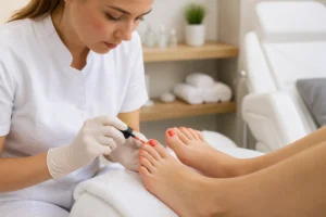 Poglądowa wizualizacja pedicure hybrydowego na lato w salonie
