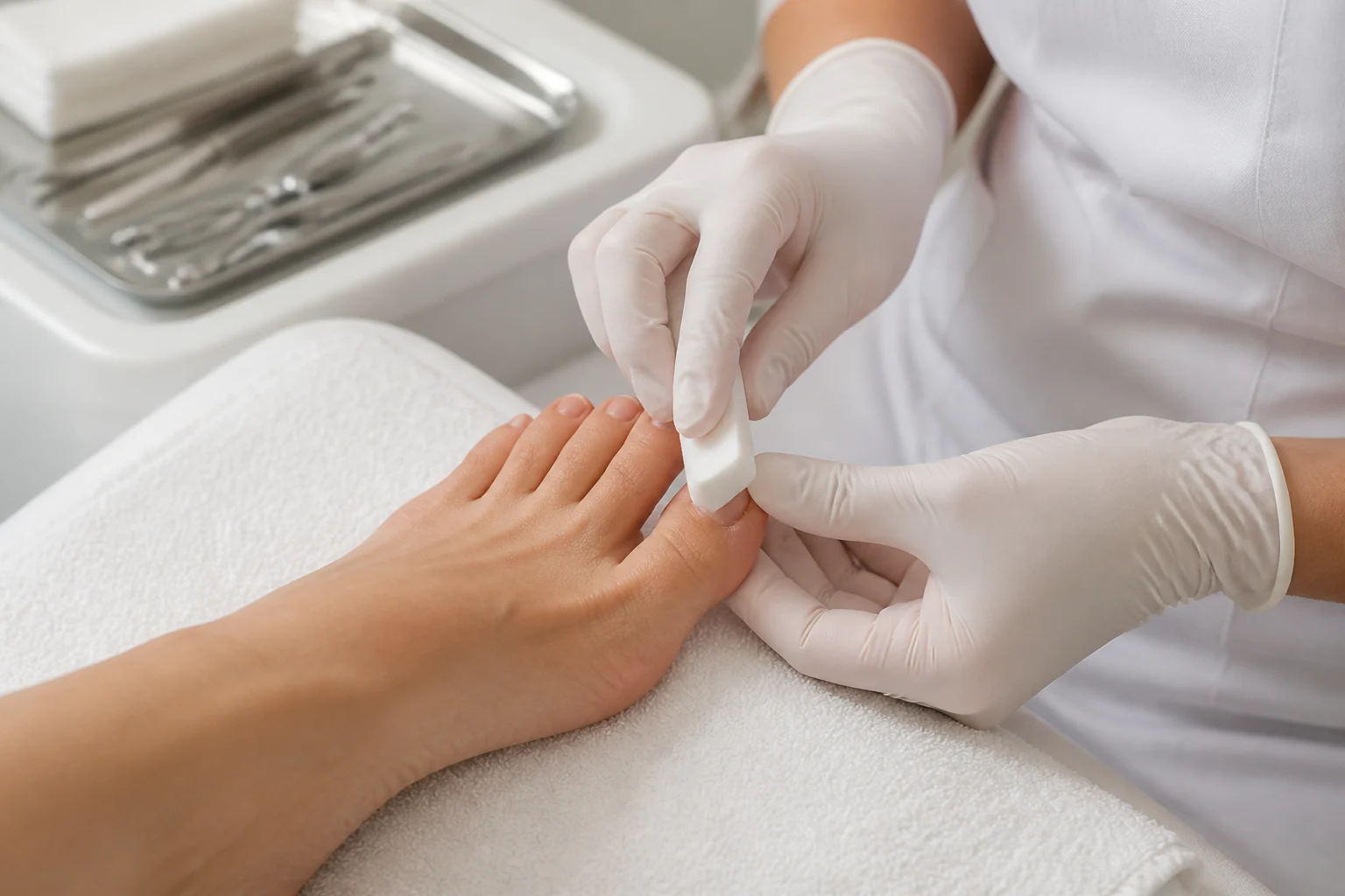 Polerowanie naturalnych paznokci stóp podczas pedicure japońskiego