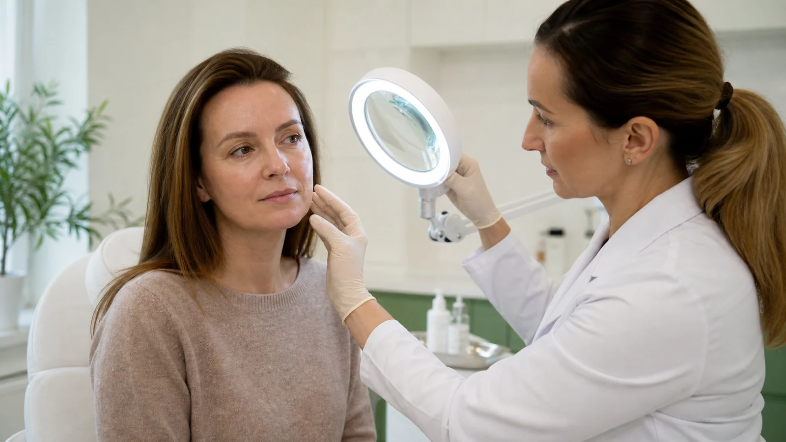 Zdjęcie poglądowe konsultacji przed doborem zabiegu na twarz po 40. roku życia