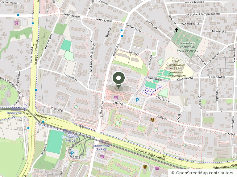 Mapa okolicy z zaznaczonym salonem Dermline przy ul. Beskidzkiej 30B w Krakowie